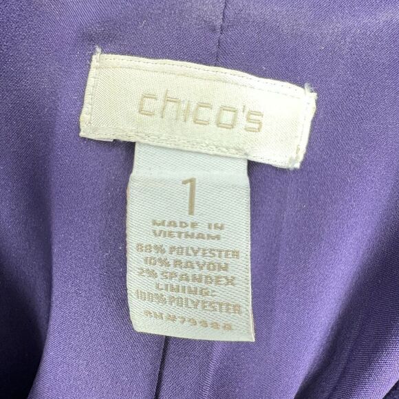 Chicos Velvet Collar Blazer Size 1/Sm Purple Lined Stretch Jacket Long Sleeves - Picture 2 of 3